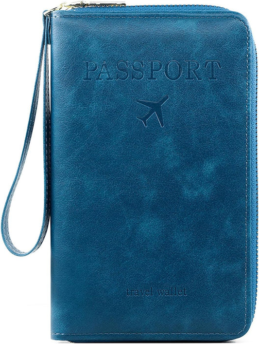 Rowgins Rfid Blocking Passport Holder Wallet, Rowgins Rfid Passport Holder with Zipper, PU Leather PassportHolder for Travel (PEACOCK BLUE)