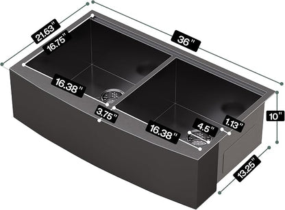 36-Inch Undermount Kitchen Sink Workstation, 16 Gauge Stainless Steel Double - Image 8