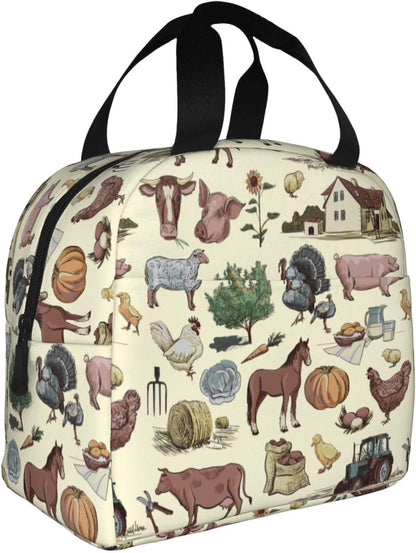Farm Animal Lunch Bag Farm Lunch Box Insulated Reusable Lunch Tote Bag Cooler Tote Bag for Men Women