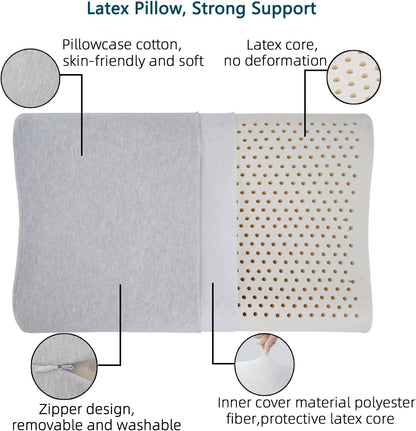 Natural Latex Pillows for Adults, Thick Cervical Neck Contour Sleeping Pillow for Side Back Sleeper, Ergonomic Orthopedic Pillow for Neck Shoulder Pain Relief(Thick-4.7/5.5inches)