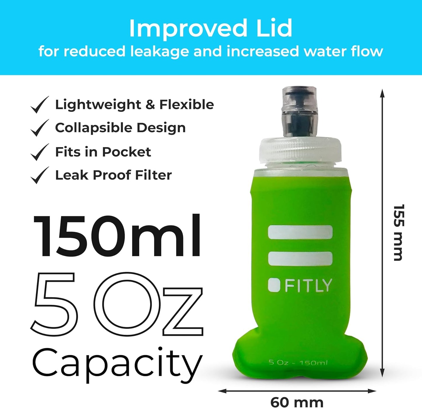 FITLY Soft Flask - Shrink As You Drink Soft Water Bottle for Hydration Pack - Folding Water Bottle Ideal for Running, Hiking, Cycling, Climbing & Rigorous Activity