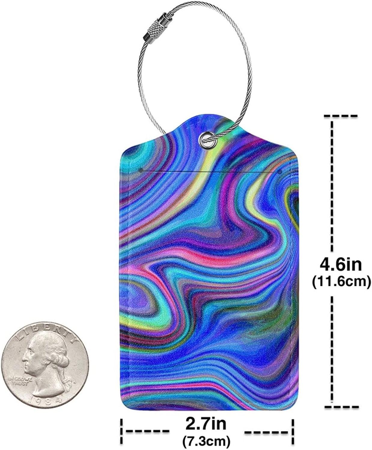 2-Packs Blue Purple Abstract Art Luggage Tags for Suitcases, Colorful Travel Label Tag with Privacy Cover Address Name ID & Stainless Steel Loop for for Adults Teens