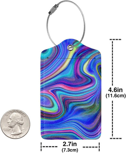 2-Packs Blue Purple Abstract Art Luggage Tags for Suitcases, Colorful Travel Label Tag with Privacy Cover Address Name ID & Stainless Steel Loop for for Adults Teens