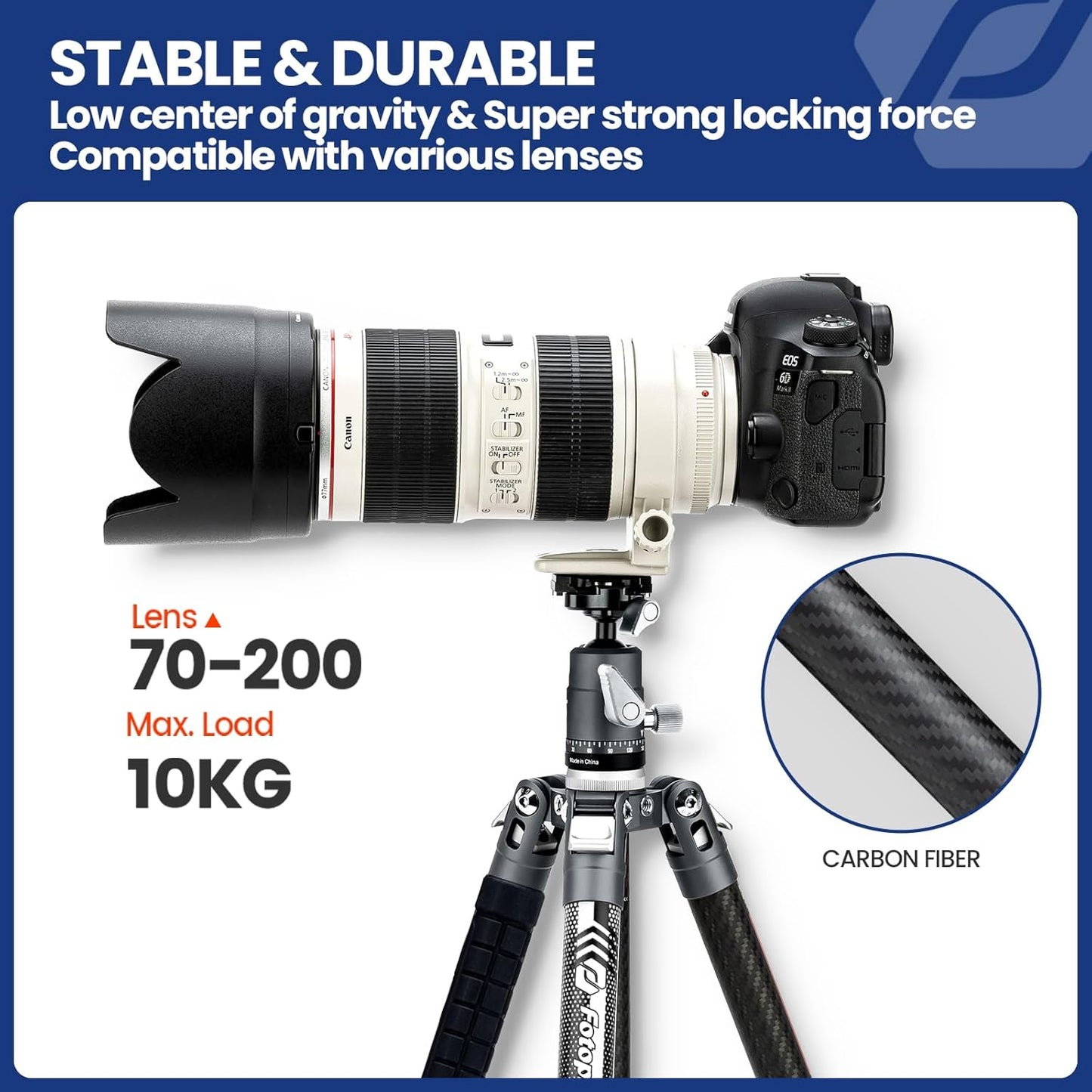 Fotopro Carbon Fiber Tripod for Camera 2lbs Ultralight 62 Inch Travel Camera Tripod Max Loads Up 22lbs X-Aircross 3 Grey