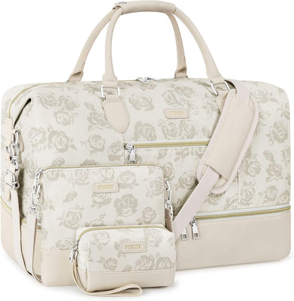 Weekender Bag for Women, Travel Duffel Bag Carry On Overnight Bag with Shoe Compartment Large Nylon Travel Weekend Tote Bag