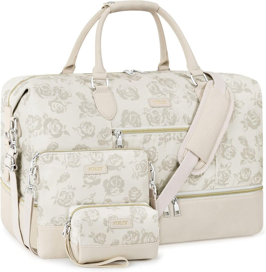 Weekender Bag for Women, Travel Duffel Bag Carry On Overnight Bag with Shoe Compartment Large Nylon Travel Weekend Tote Bag