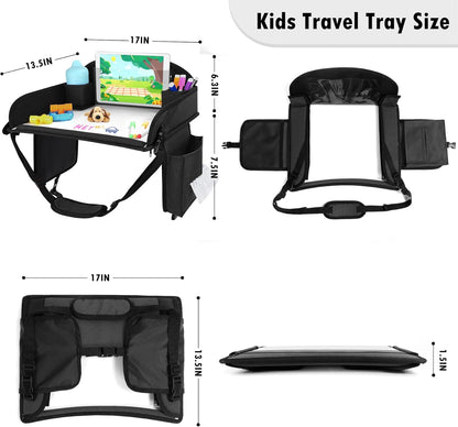 Kids Travel Tray for Car Seat, Toddler Road Trip Essentials With Drawing Kit, Travel Activities Must Haves (Black)