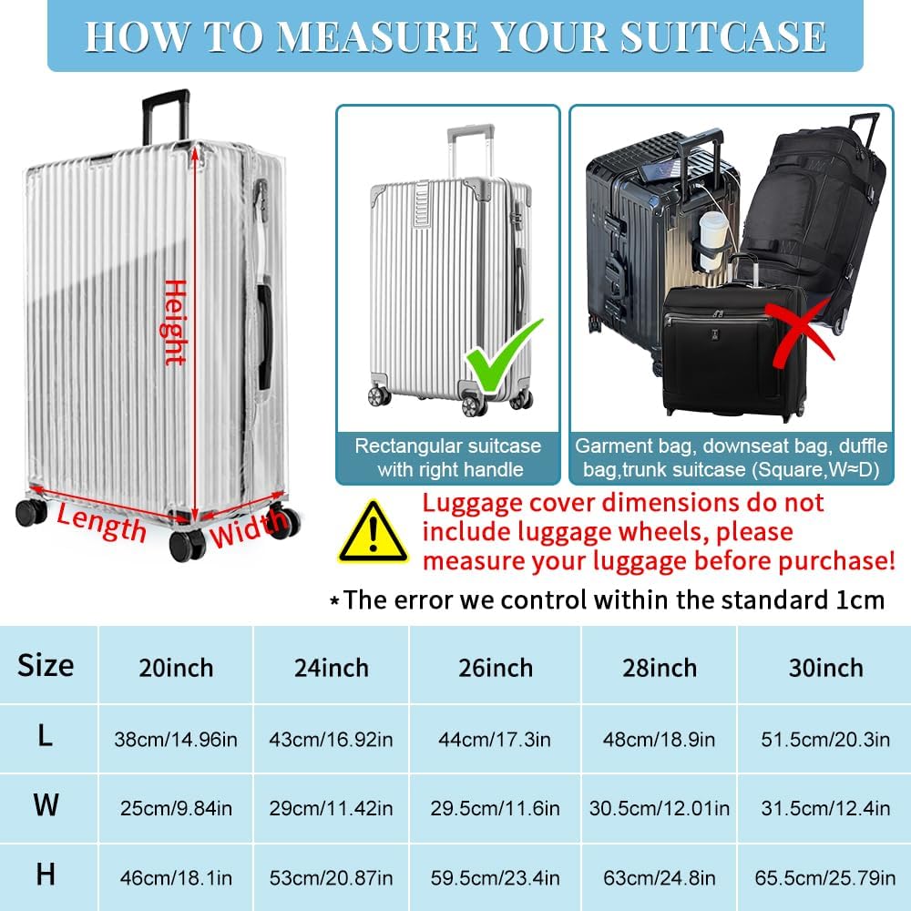 Yotako Upgraded Zippered Clear PVC Suitcase Cover, 30 Inch Luggage Covers for Wheeled Suitcase 30"
