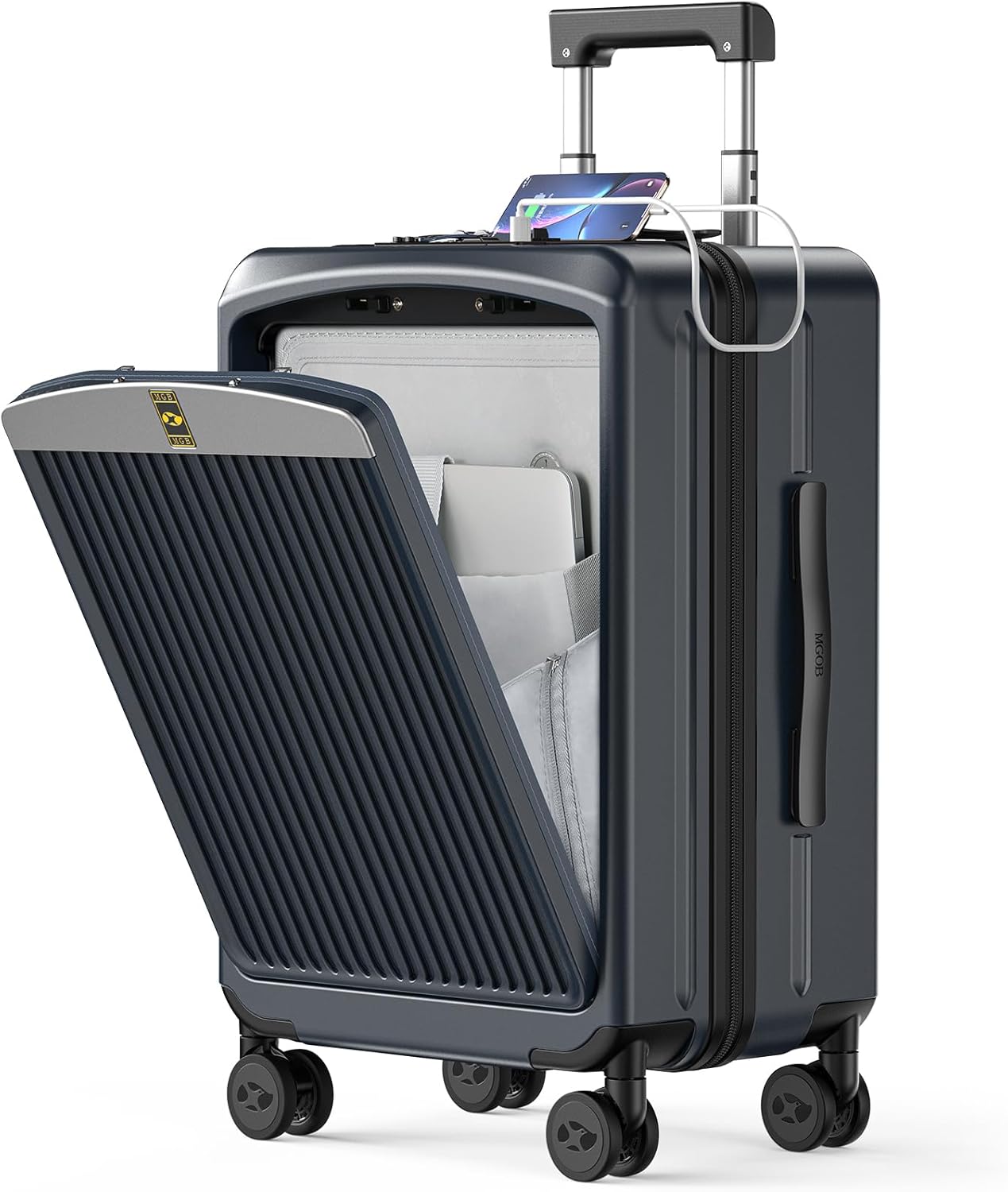 Carry on Luggage 22x14x9 Airline Approved, Durable PC Hardside Suitcase with TSA Lock for Business Trip & Travel, 20 Inch Carry-on Luggage with Front Pocket, USB Port & 360°Spinner Wheels, (Dark Grey)