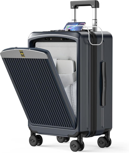 Carry on Luggage 22x14x9 Airline Approved, Durable PC Hardside Suitcase with TSA Lock for Business Trip & Travel, 20 Inch Carry-on Luggage with Front Pocket, USB Port & 360°Spinner Wheels, (Dark Grey)