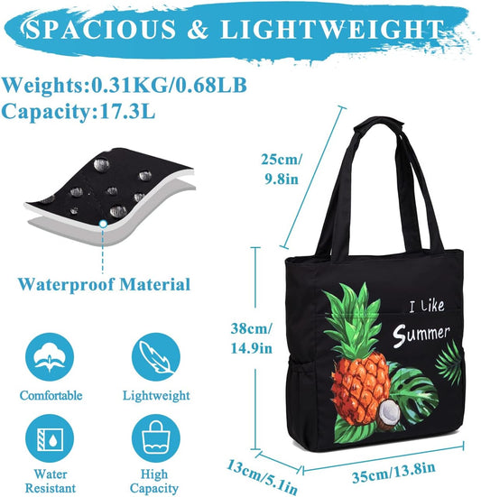 VASCHY Beach Bag for Women, Large Waterproof Sandproof Fold-able Packable Pool Tote Bag w Zipper/Pockets