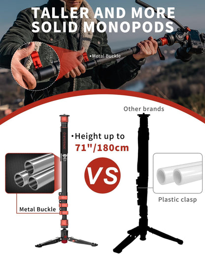 IFOOTAGE Monopod for Camera 71" Cobra 3 A180F,Quick Adjust Monopod with Feet, Walking Stick,CB3 Base Tripod,for Camera Photography,Travel,Payload up to 17.64 lbs/8 KG