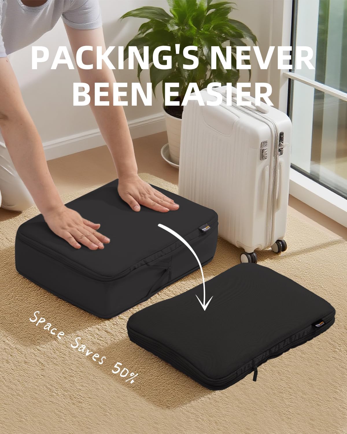 6 Set Compression Packing Cubes for Travel, Large Medium Small Luggage Organizers, Storage Bags for Clothes (6 Pack, Jet Black)