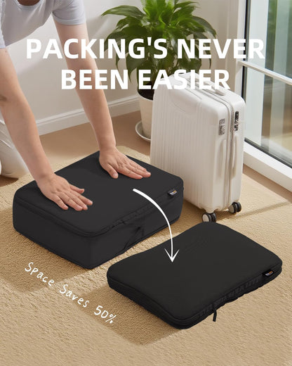 6 Set Compression Packing Cubes for Travel, Large Medium Small Luggage Organizers, Storage Bags for Clothes (6 Pack, Jet Black)