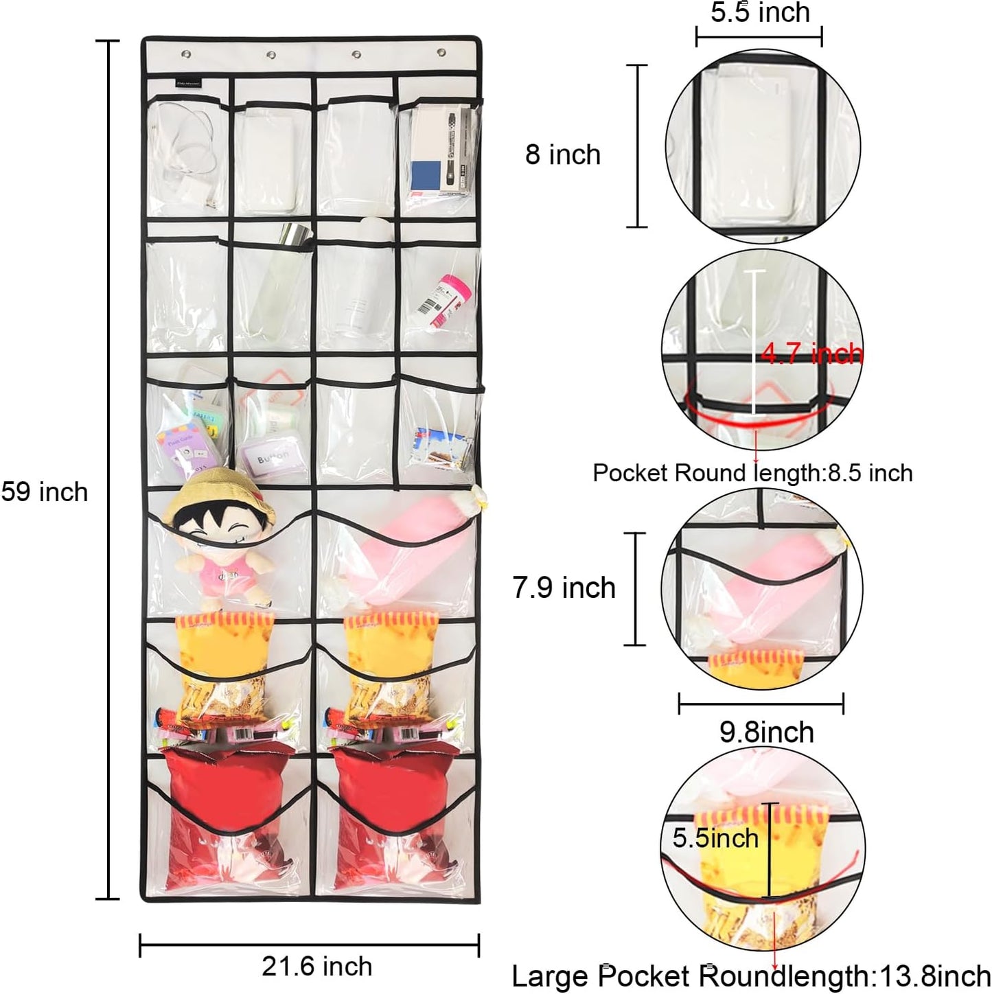 Extra Large Hanging Crystal Clear Over Door Shoe Organizers, Closet Shoe Organizer Shoe Rack Organizer Shoe Storage, 12+6Pockets, 4Hooks, white (59"x 21.6")