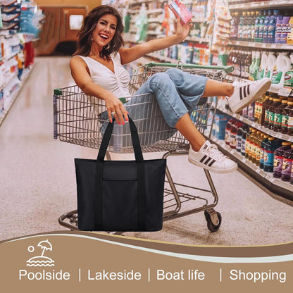 LEDAOU Beach Bags for Women, Beach Bags Waterproof Sandproof, Packable Beach Tote Bag with Zipper Travel Sports