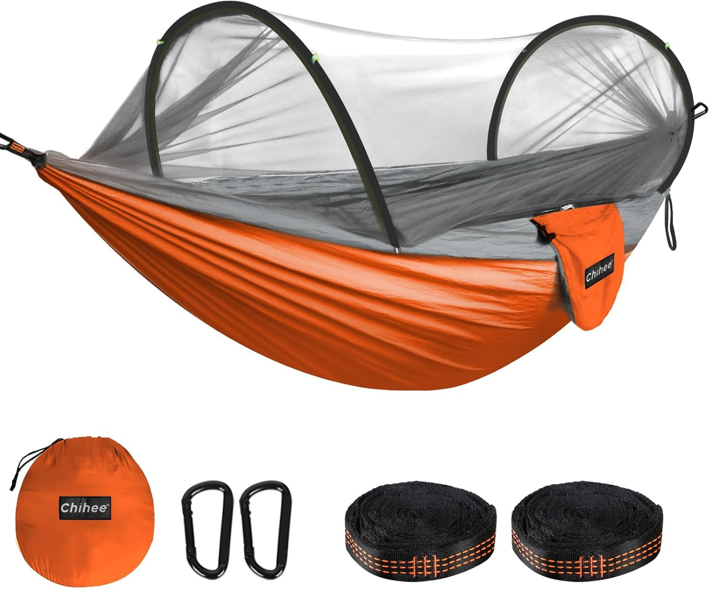 Chihee Ultra-Light Travel Camping Hammock Pop-up Net Hammock 660lbs Load Capacity,Breathable,Quick-Drying Parachute Nylon 2 Premium Carabiners,2 Tree Slings Included for Outdoor Backpacking Hiking