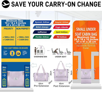 Travel Duffel Bag, Sports Tote Gym Bag, Shoulder Weekender Overnight Bag for Women