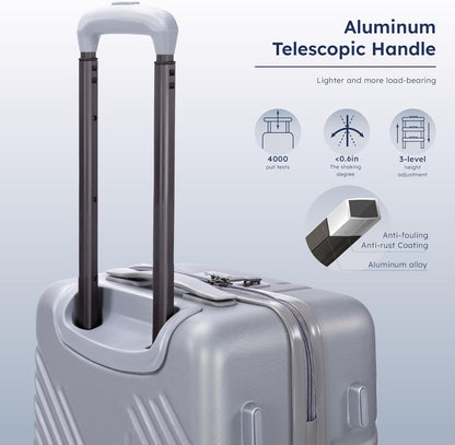 20-inch Carry On Luggage Airline Approved - PC+ABS Lightweight Suitcase with Built-in TSA Lock，Hard-shell Durable Rolling Luggage with USB Port