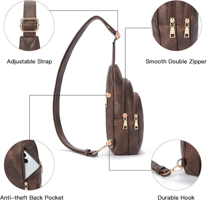 Telena Small Sling Bag for Women Leather Crossbody Fanny Packs Chest Bag for Women