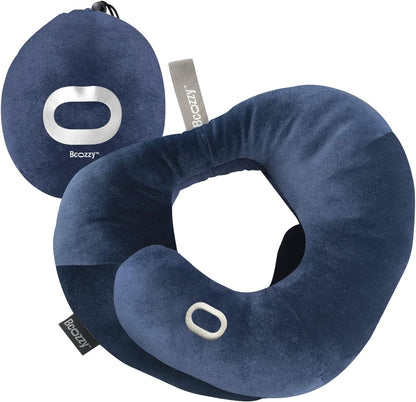BCOZZY Flat Back Travel Neck Pillow – Patented Neck Pain Relief & Support for Head, Neck, and Chin. Ideal for Airplanes, Long Flights, Car Rides. Adjustable, Washable, with Carry Bag. Large, Navy