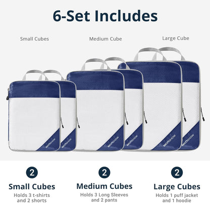 3 Set Compression Packing Cubes for Travel - Compressible, Lightweight, and Space-Saving Packing Cubes, Travel Essentials for Women, Navy