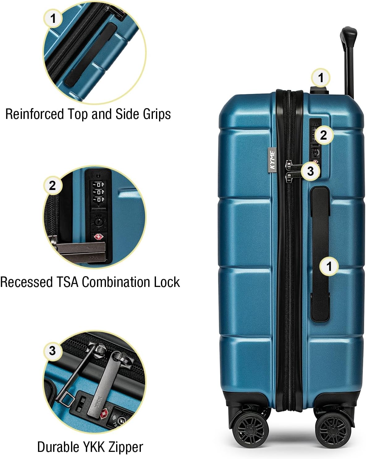 KYME 26 Inch Luggage TSA Approved Hardshell 26" Suitcases with Spinner Wheels Durable Medium Travel Checked Luggage with Cup Holder for Women Men Blue