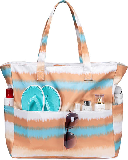 LEDAOU Beach Bag Waterproof Sandproof Women Tote Bag Pool Bag with Zipper for Gym Grocery Travel with Wet Pocket