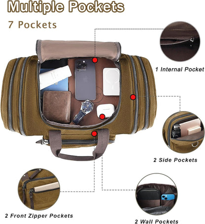 Felipe Varela Duffle Bag for Men, Expandable Canvas Duffel Bag for Travel, Mens Carry On Luggage Bags Traveling Weekender Gym Overnight Bags for Airplanes, Coffee
