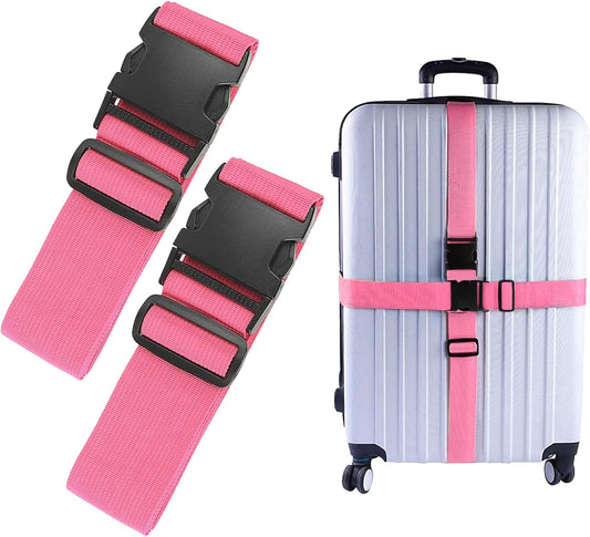 2Pcs Luggage Straps for Suitcase Travel Accessories TSA Approved, 80In Long Belts to Keep Your Suitcase Secure, Adjustable Bag Straps with Quick-Release Buckle for Travel Bag Closure, Pink
