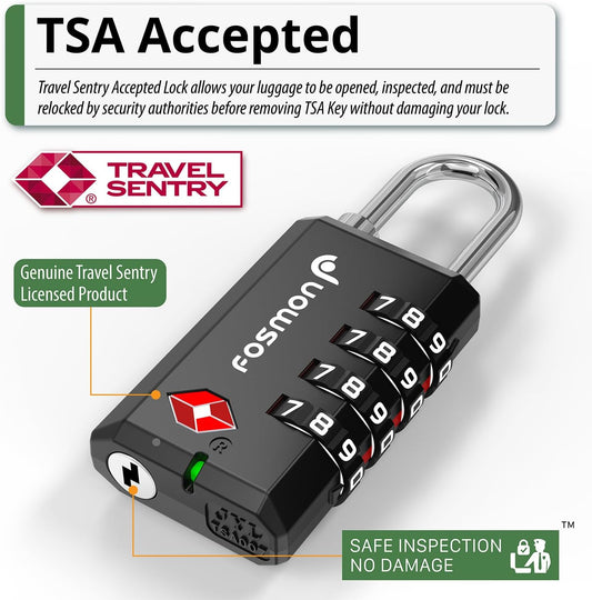 Fosmon TSA Approved Locks for Luggage/Suitcase with Open Alert Indicator (2 Pack), Heavy Duty Gun Safe Lock for Gun Case, 4 Digit Shackle Combination Padlock for Travel, Backpack Zipper, Gym Locker