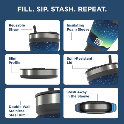 HYDAWAY 16oz Collapsible Tumbler - BPA-Free, Reusable Silicone Cup with Lid & Insulating Sleeve - Perfect for Coffee, Travel, and Everyday Use