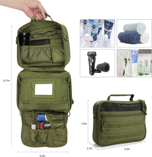 Travel Toiletry Bag for Men, Hanging Toiletry Bag, Portable Organizer Dopp Kit Shaving Bag for Toiletries Tactical Accessories Essentials - Army Green