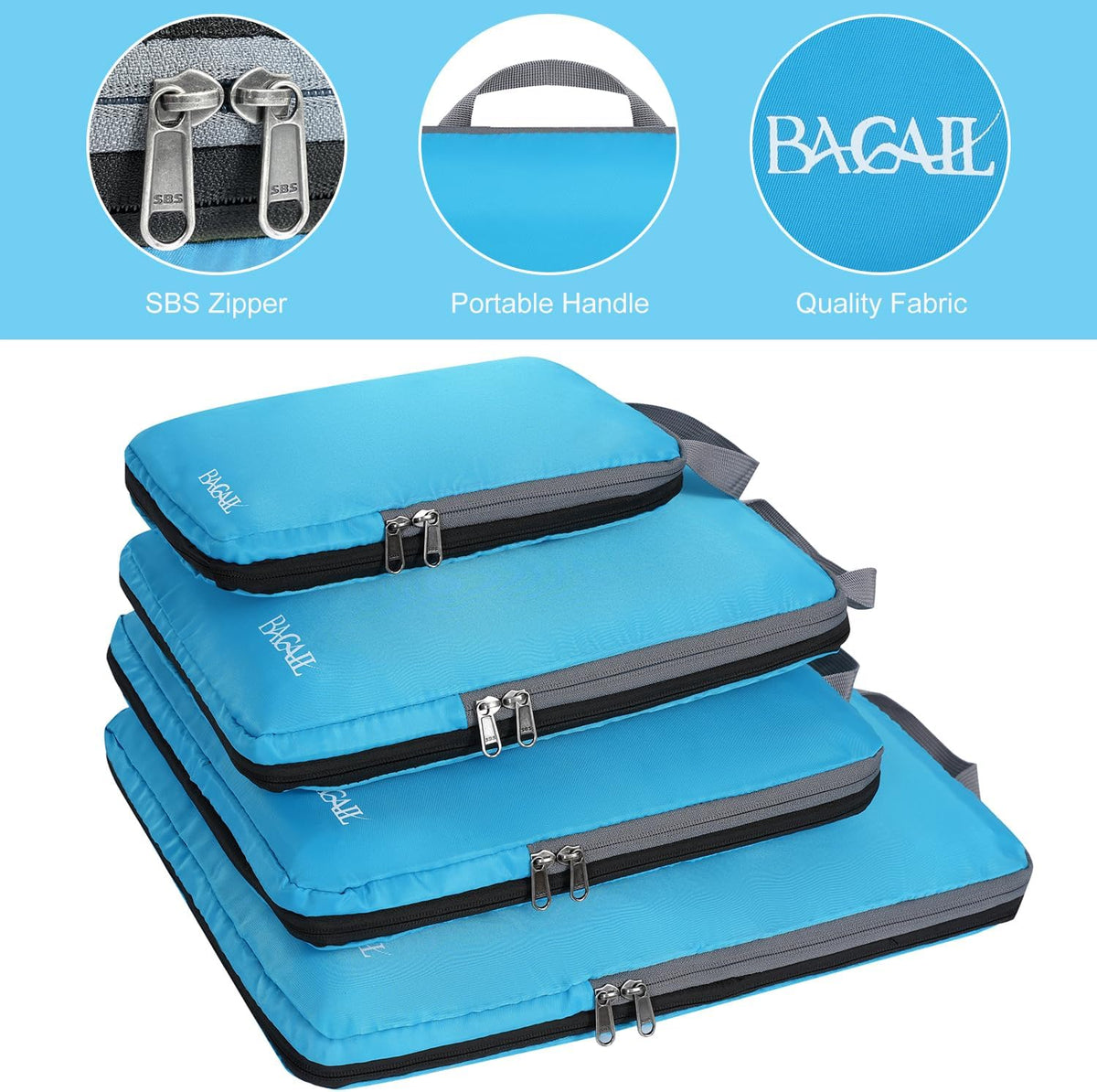BAGAIL 4 Set/6 Set/8 Set Compression Packing Cubes Travel Accessories Expandable Packing Organizers (Cloth Pattern, 4-Blue)