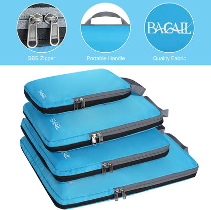 BAGAIL 4 Set/6 Set/8 Set Compression Packing Cubes Travel Accessories Expandable Packing Organizers (Cloth Pattern, 4-Blue)