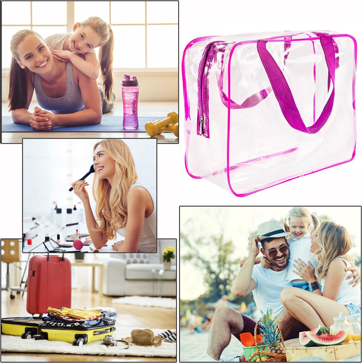 2Pcs Crystal Clear PVC Travel Toiletry Bag Kit for Women Men, Waterproof Vinyl Packing Organizer Storage Bags with Zipper Handle Straps, Cosmetic Pouch Carry on Airport Airline Compliant Bag Handbag