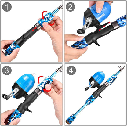 ODDSPRO Kids Fishing Pole Pink, Portable Telescopic Fishing Rod and Reel Combo Kit - with Spincast Fishing Reel Tackle Box for Girls, Youth