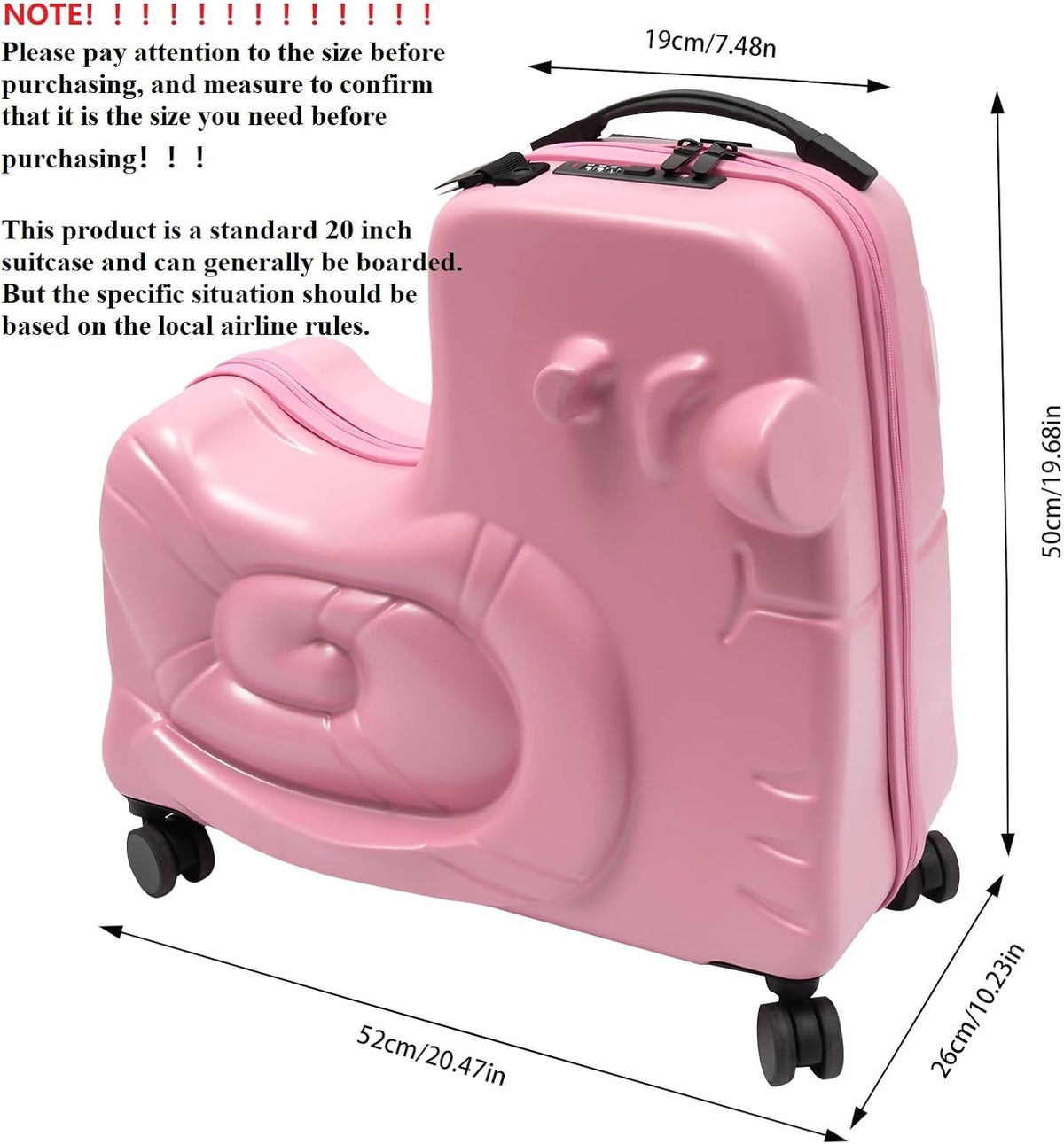 CNCEST 20" Kid's Ride-on Travel Suitcase, Rolling Luggage with Wheels & Password Lock, Children's Ride On Trolley Luggage for Children's Day Gift, Festival Gift