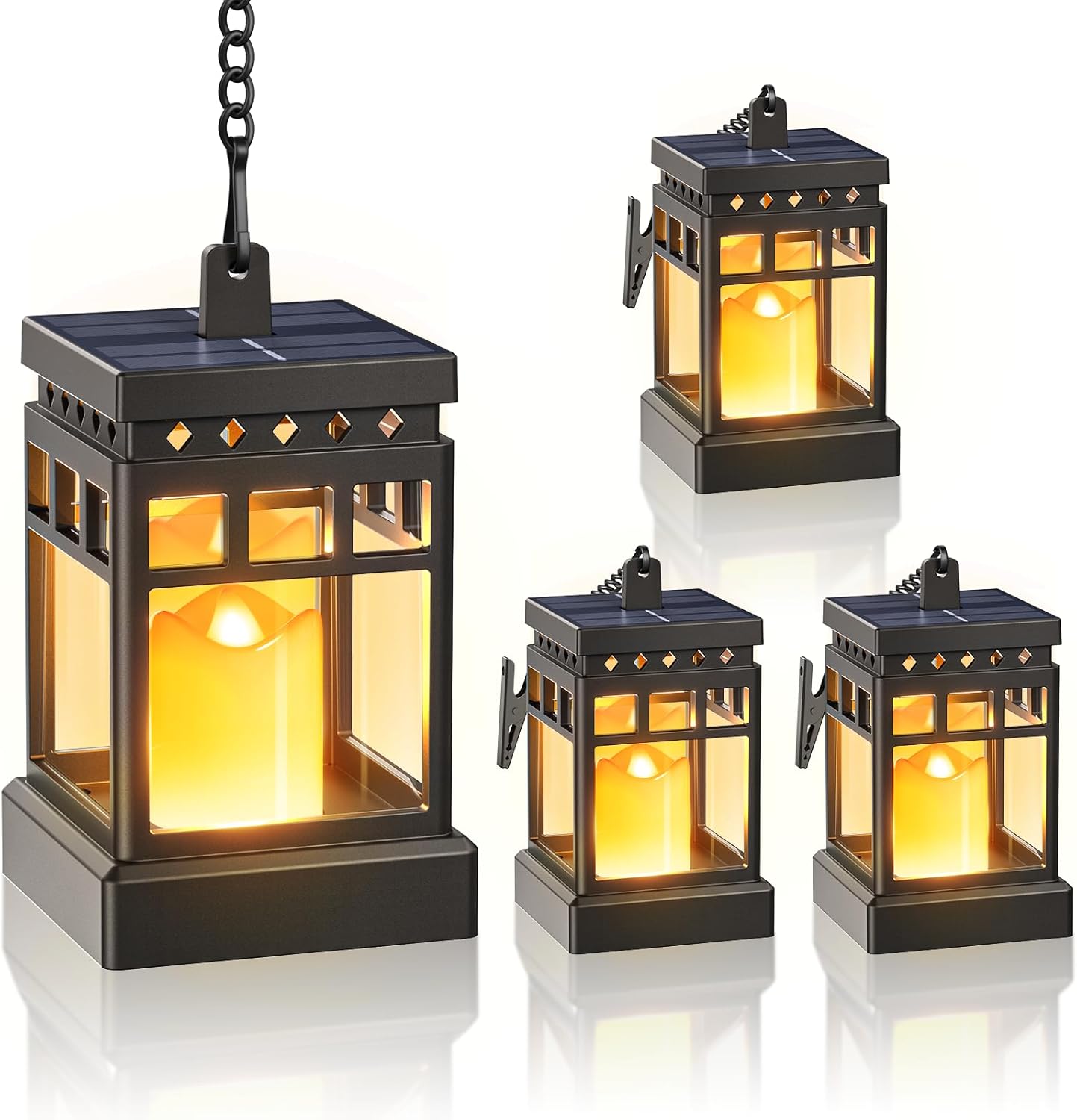 KOOPER Solar Lanterns Outdoor Waterproof, 2 Modes Hanging Solar Lantern with LED Realistic Flickering Flameless Candle, Candles Lanterns Lights Decorative for Outside Hanging Patio Yard Table Tree