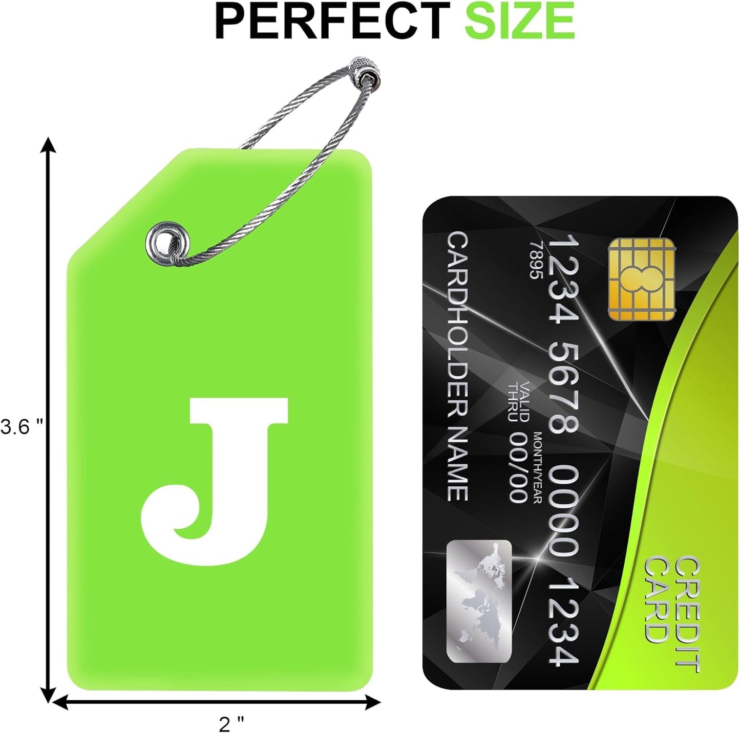 8 Pcs Luggage Tags for Suitcases, 26 Initial Letter Travel Luggage Baggage Identification Labels ID Tags Fully Bendable Tags with Stainless Steel Loop (Letter J, Green)