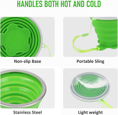 JBER Silicone Collapsible Travel Cup, Silicone Folding Camping Cup with Lids Expandable Drinking Cup for Outdoor Hiking Travel