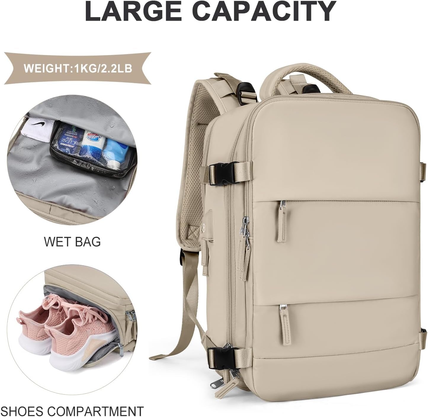 coowoz Travel Backpack For Women Men,Carry On Backpack,Hiking Backpack Waterproof Outdoor Sports Rucksack Casual Daypack travel essentials（Khaki）