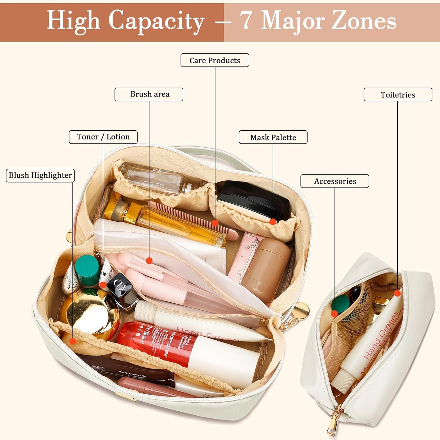 Birthday Gifts for Women Teen Girl, Personalized Initial Makeup Organizer Bag Set, Open Flat Travel Cosmetic Bag With Clear Divider and Handle(Beige,G)
