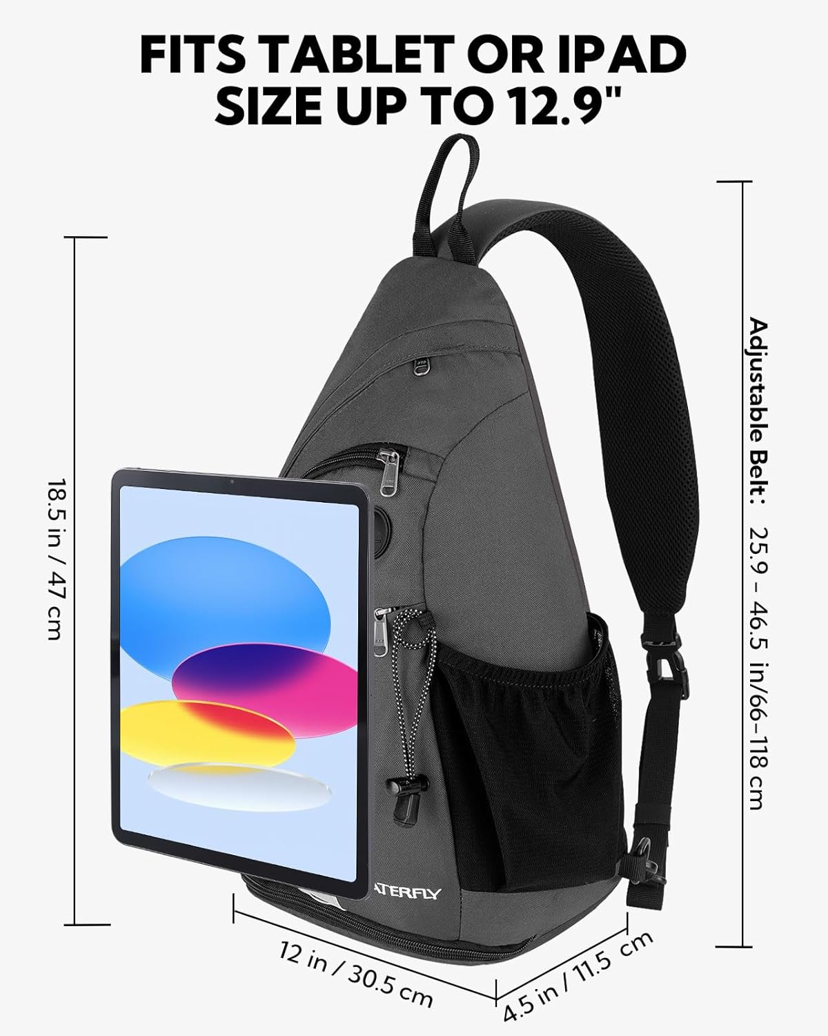 WATERFLY Large Crossbody Sling Bag: Over Shoulder Backpack Daypack Casual Cross Chest Side Pack