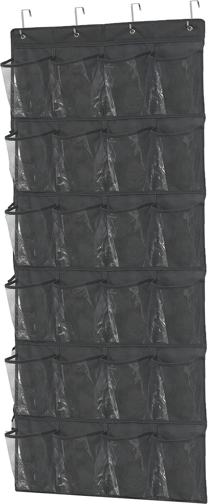 Simple Houseware 24 Pockets Large Clear Pockets Over The Door Hanging Shoe Organizer, Dark Gray (56" x 22.5")