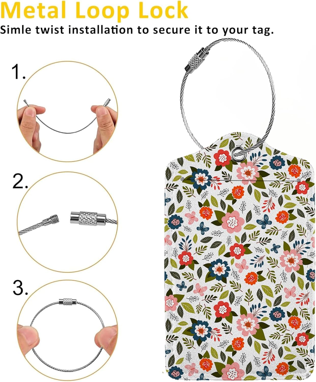 Blooming Flower Luggage Tags for Suitcases,2 Pack Luggage Tag, Leather Stainless Steel Loop Label Tag for Women Girl Travel Bag Suitcase