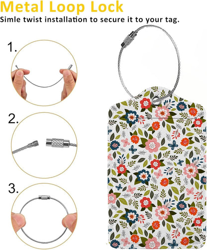 Blooming Flower Luggage Tags for Suitcases,2 Pack Luggage Tag, Leather Stainless Steel Loop Label Tag for Women Girl Travel Bag Suitcase