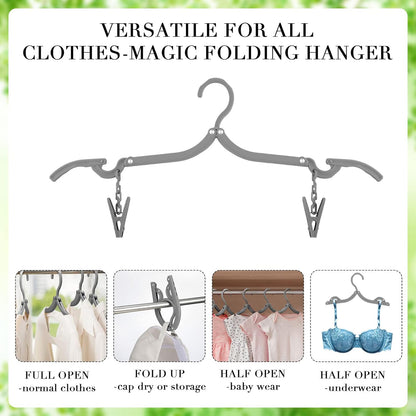 12 Pieces Folding Travel Hangers Foldable with Clips Portable Collapsible Coat Hanger Travel Drying Rack for Clothes, Gray