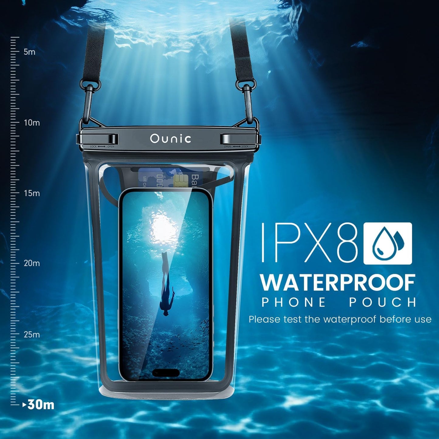 Large Waterproof Phone Pouch, Floating Waterproof Pouch for iPhone 16 15 14 13 12 Pro Max Galaxy S25 S24 S23, Adjustable Lanyard, IPX8 Waterproof Bag for Beach Cruise Swimming Rafting Boating
