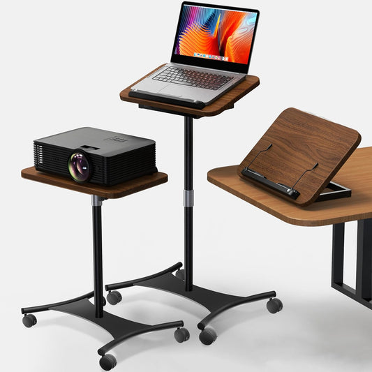 NAMON Laptop Floor Stand with Wheels - 2 in 1 Dual-use Floor & Desk, Adjustable Height from 16.5" to 51", Stable Standing for Projector, Ipad (Walnut Effect)